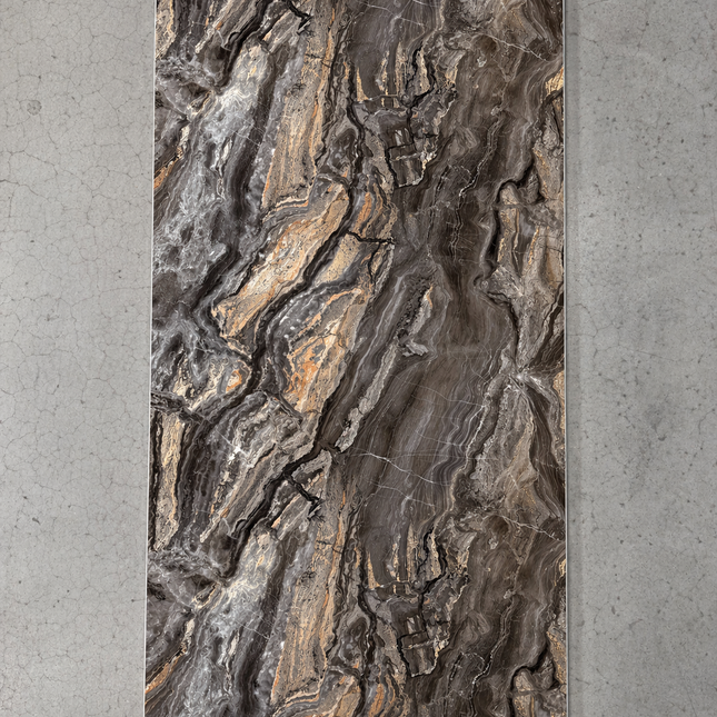 PVC wandpaneel hoogglans marmerlook bruin met beigegrijze ader – 2600 x 1220 x 3 mm