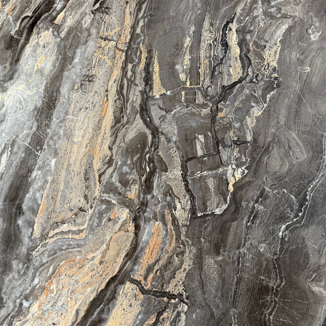 PVC wandpaneel hoogglans marmerlook bruin met beigegrijze ader – 2600 x 1220 x 3 mm