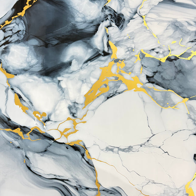 PVC wandpaneel hoogglans marmerlook wit met zwartgrijze en gouden ader – 2600 x 1220 x 3 mm