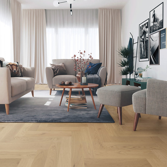 Chevrons | NATUREL | Parquet multicouche en chêne | 15mm | 600x125 | Couche supérieure de 3 mm